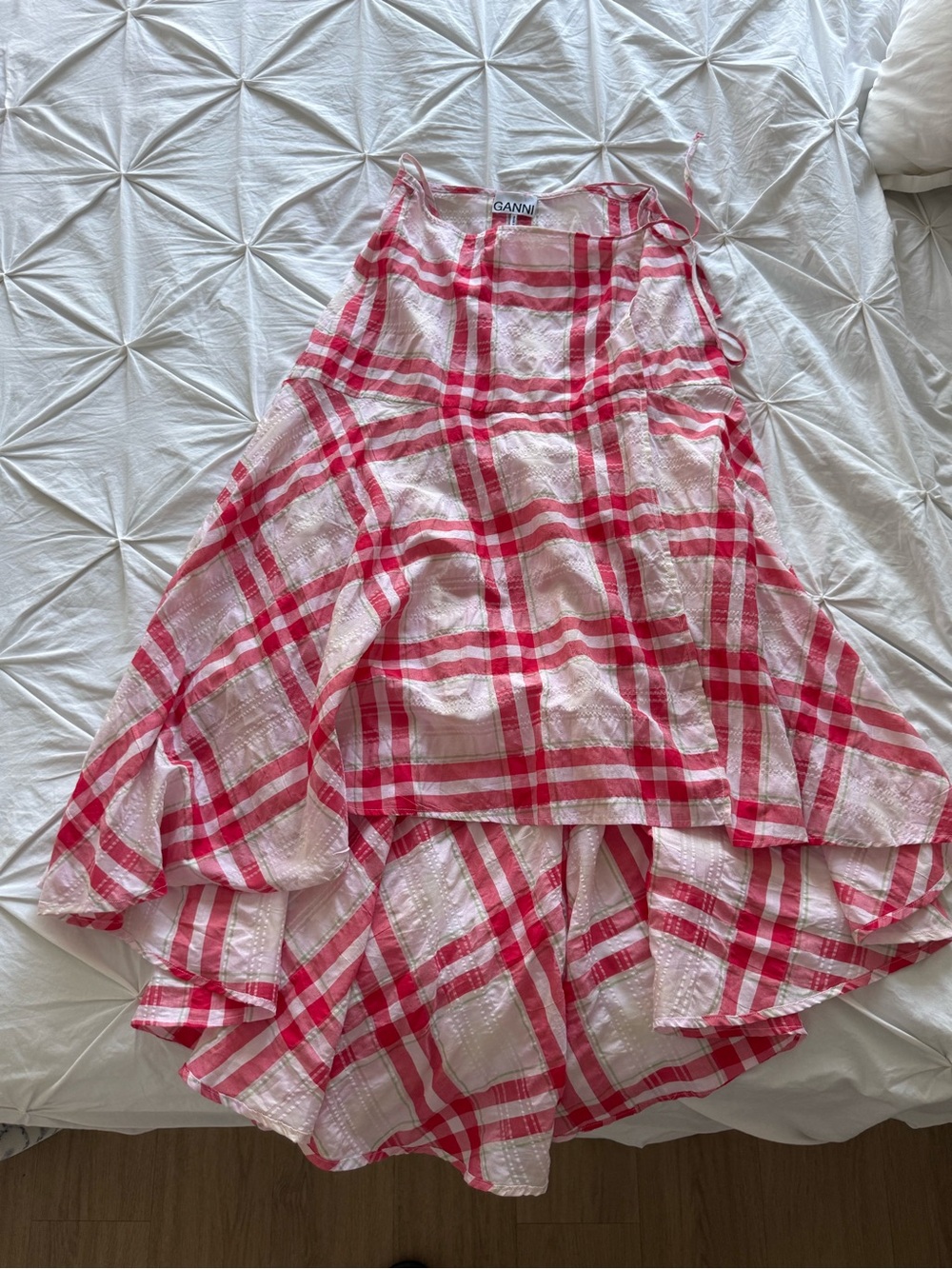 Ganni Seersucker Check Wrap Skirt